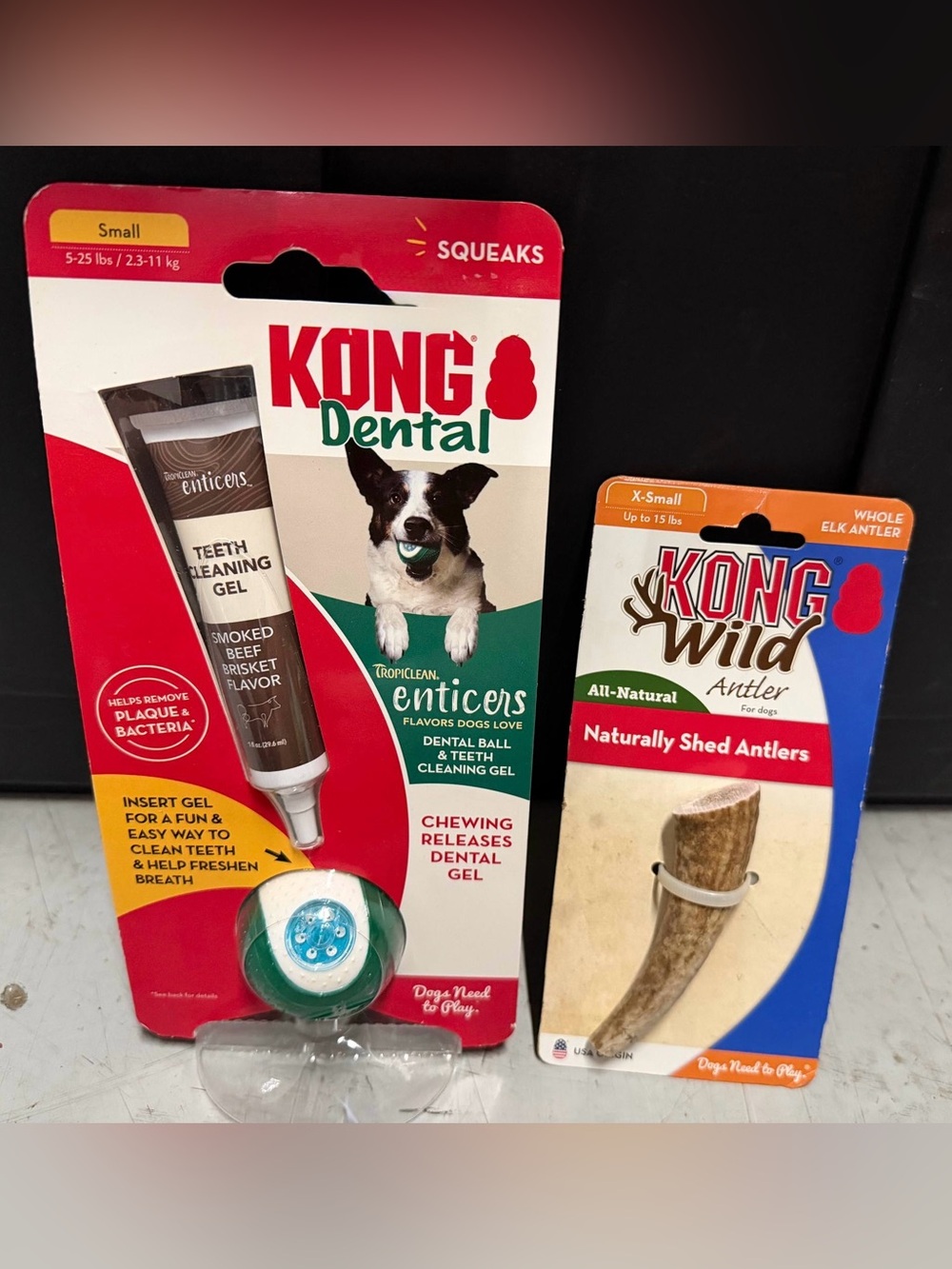 Dog Dental Care Set: Teeth Cleaning Gel with Ball & Natural Elk Antler Chew